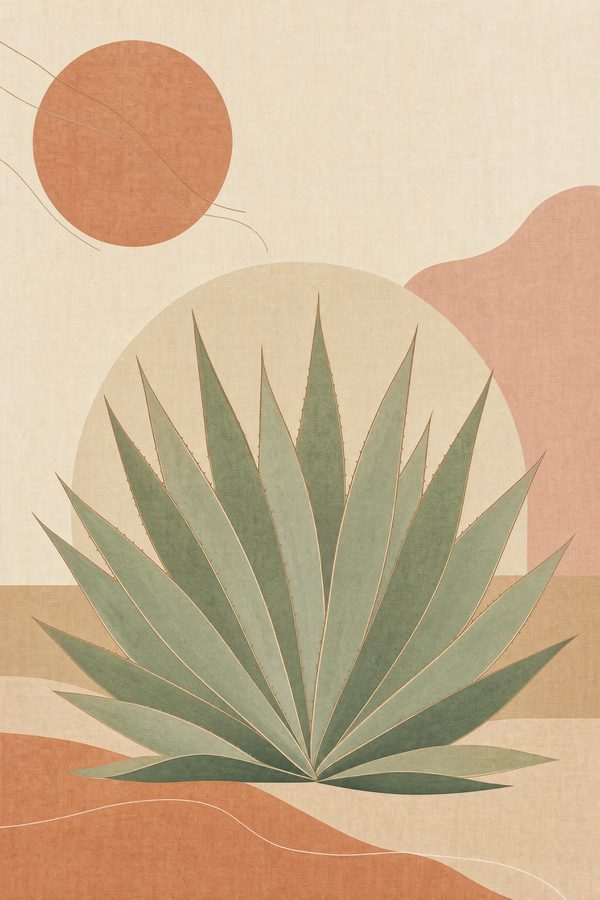 Agave Study — Quiet Desert print of a single agave plant, its blades radiating in a clean symmetrical rosette
