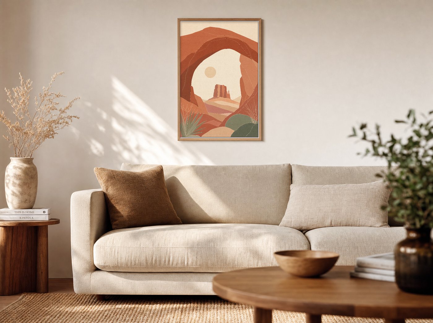 Canyon Arch framed and hung — a warm living room