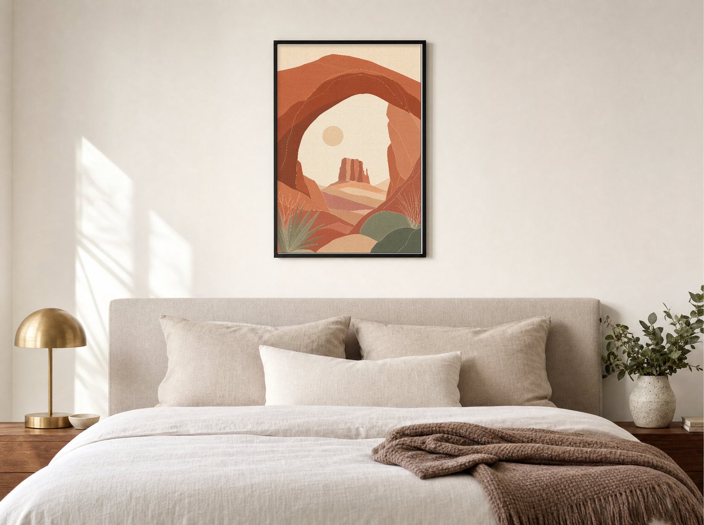 Canyon Arch framed and hung — a quiet bedroom