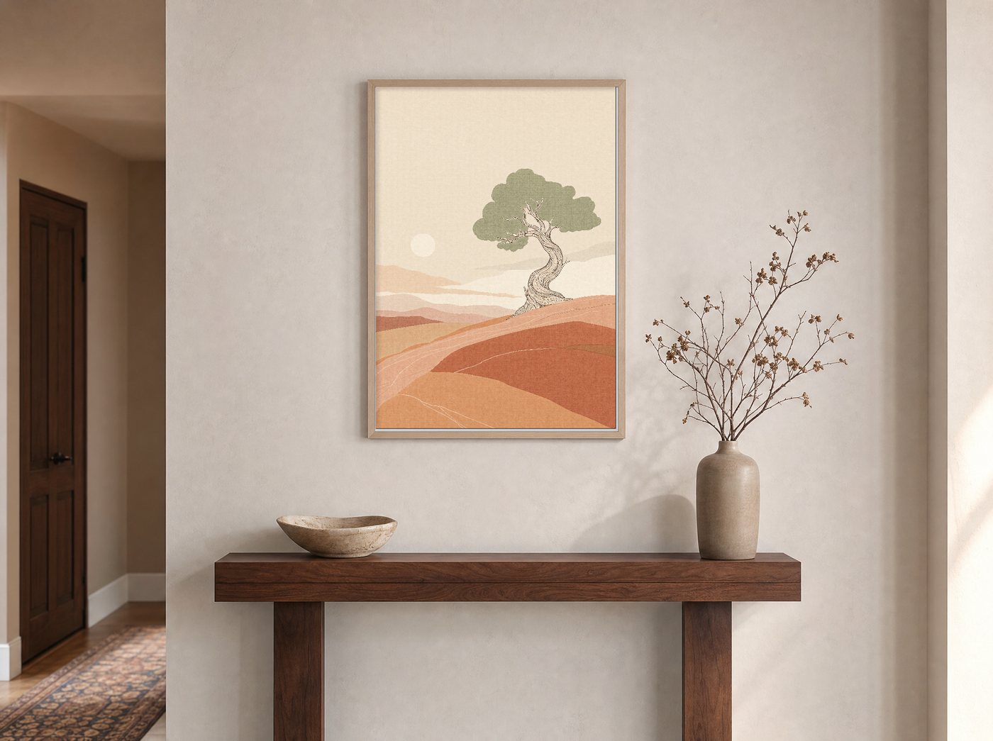 Old Juniper framed and hung — an entryway console