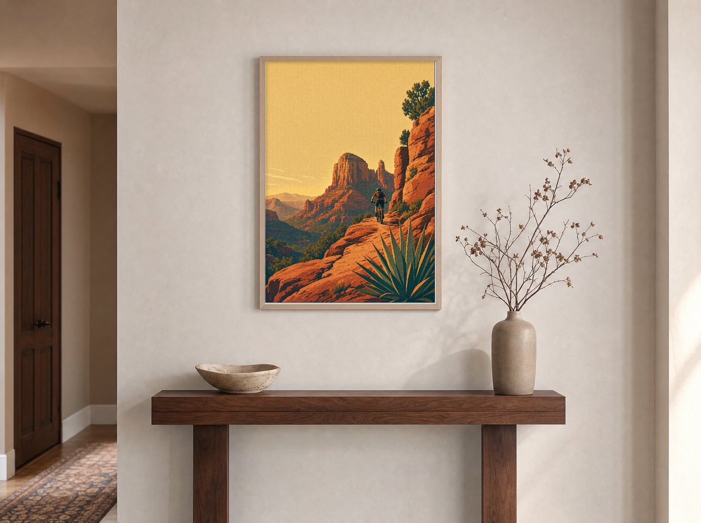 The Slickrock Line framed and hung — an entryway console