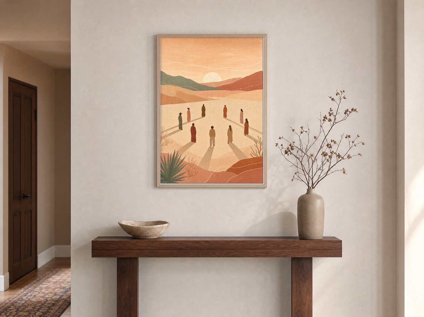 The Circle framed and hung — an entryway console