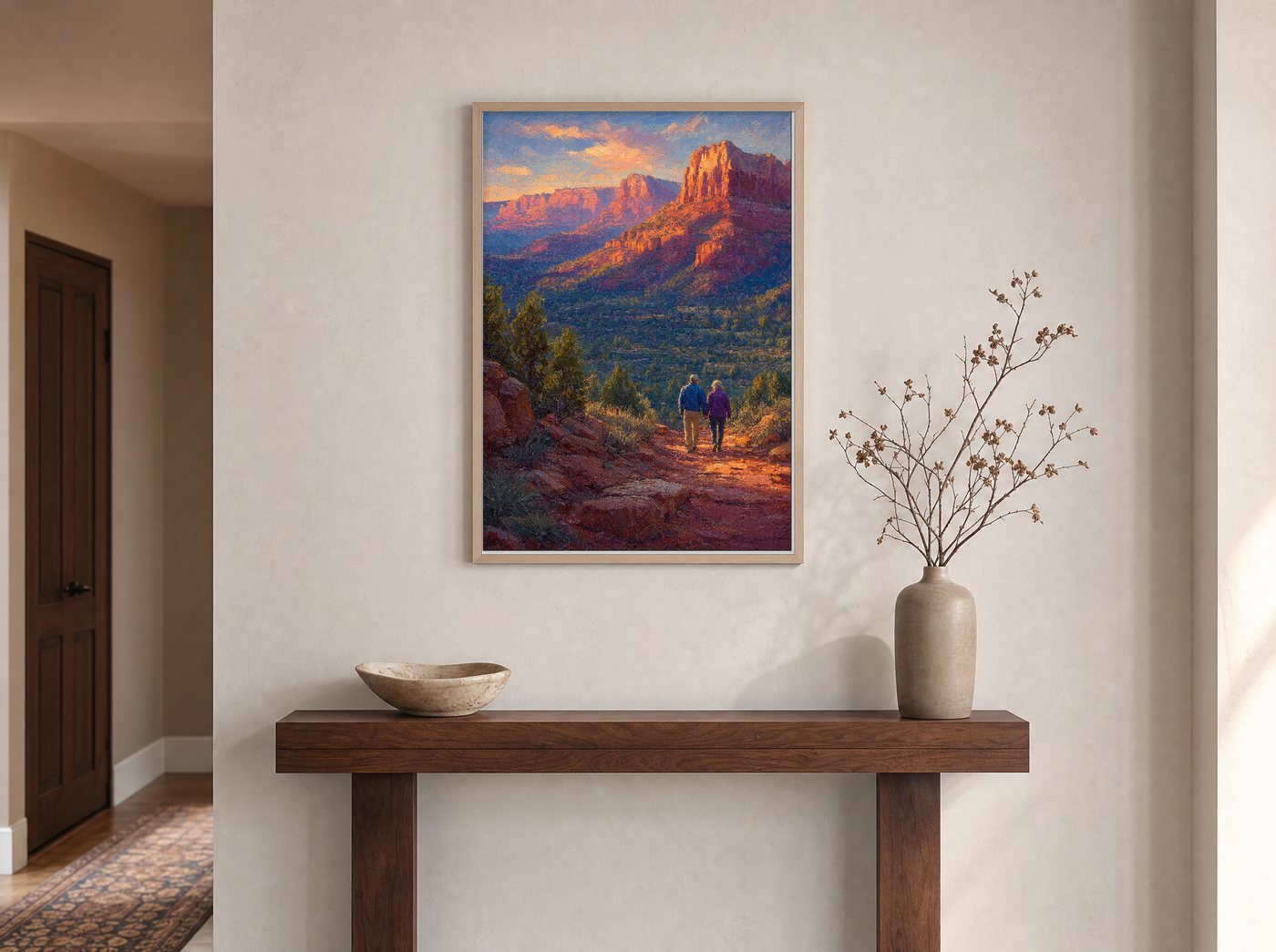 The Long Walk framed and hung — an entryway console