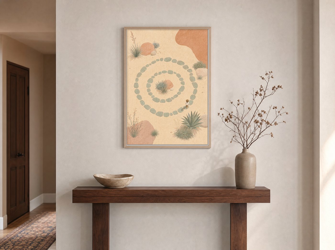 The Walk framed and hung — an entryway console